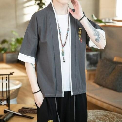 Men Cotton Linen Kimono Cardigan Men Gown Japanese Traditional Casual Jackets Yukata 2021 Summer Asian Streetwear Haori FF3232