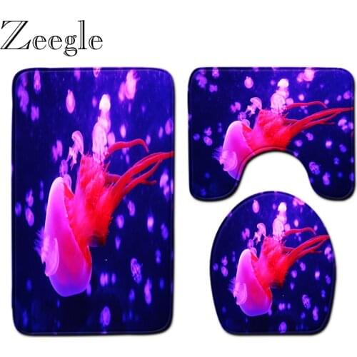 Zeegle Bathroom Rug Set Anti-slip Bathroom Toilet Pedestal Rug Shower Mat Absorbent Microfiber Bath Foot Mat Washable Bath Mat