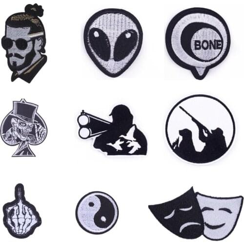 Black/White Punk Patches Embroidery Sewing Patch For Clothes Stripes Stickers Iron on Patches Appliques Patch For Clothing DIY