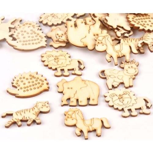 Natural Wooden Ornament Mix Animal Pattern For Home Decoration 30pcs Wood Slices DIY Carft Handmade Decor 30pcs 40x45mm m1772