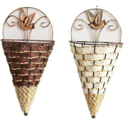 Natural Wicker Flower Basket Wall Hanging Pot Planter Rattan Vase Basket Decor