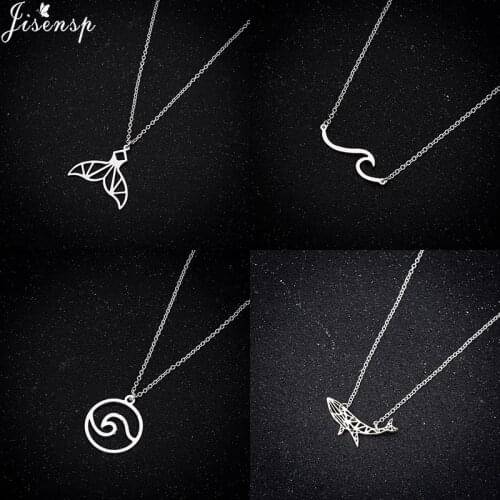 Jisensp Ocean Style Stainless Steel Pendant Necklace Simple Ocean Wave Choker Necklace Fashion Jewelry Gift for Women Girls