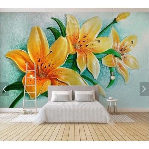 Custom papel DE parede 3d, golden embossed lily mural for living room bedroom sofa background decorative wallpaper