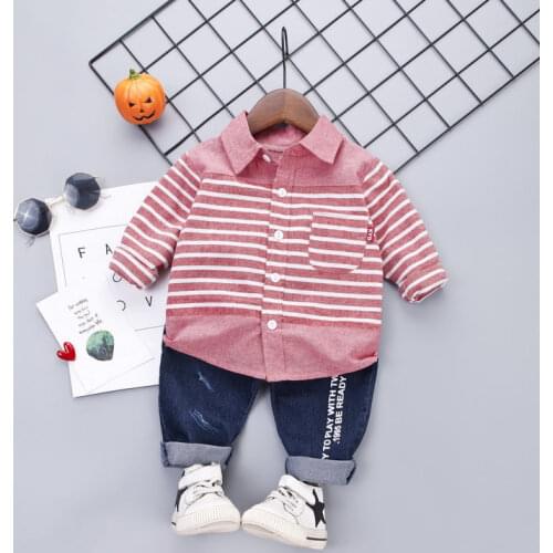 New Spring Baby Boys Clothing Formal Infant Gentleman Tie Shirt Pants 2Pcs/Sets Kids Clothess Cotton Children Strips Suits Set