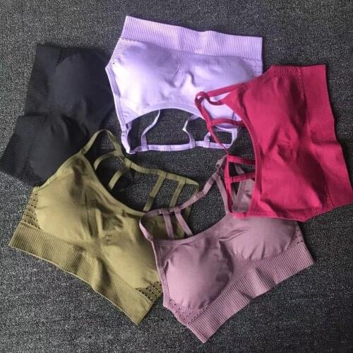 Sexy Seamless Sports Bra Running With Detachable Mat Cross Chest Back Yoga Bra Bra Sport Woman Fitness Top Sportswear