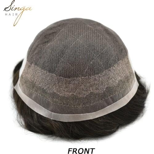 Singa Hair Breathable Full French Lace Easy Tape Attached Around Hair Replacement Octagon 4 men, Hairpieces, Toupee, Wig