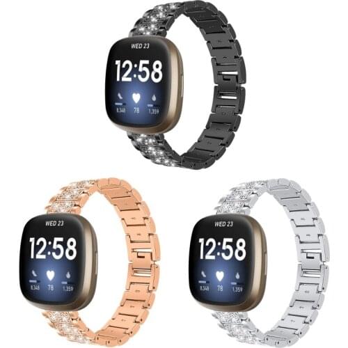 Replacement Diamond Staineless Steel Strap Band Metal Bracelet Belt Women Watch Band for -Fitbit Sense / Versa 3