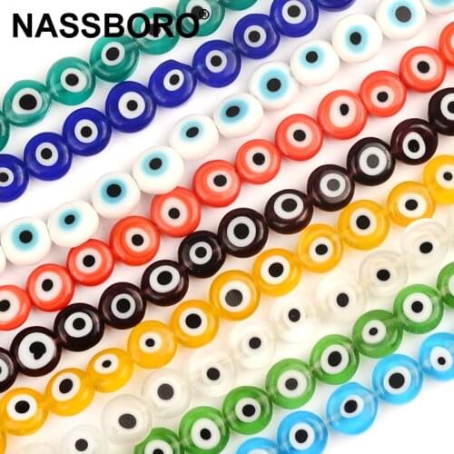 6/8/10/12mm Colorful Round Flat Shape Evil Eye Beads Lampwork Glazed Glass Beads for Bracelet Necklace DIY Jewelry Making