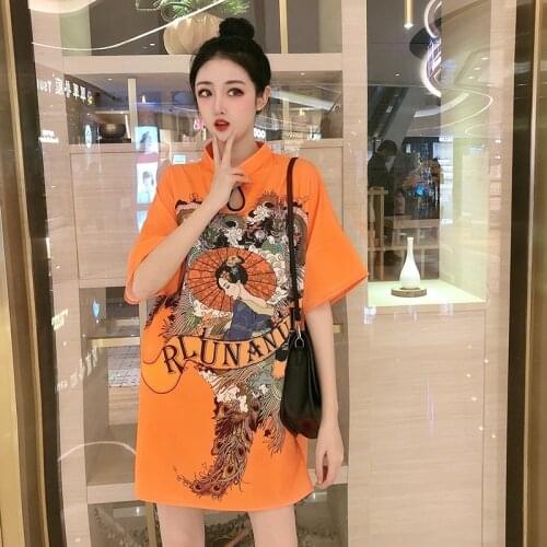 Traditional Chinese Hanfu Qi Pao Women Retro Cheongsam Girl Japanese Harajuku Style Vintage Printed Party Qipao Dress 11517