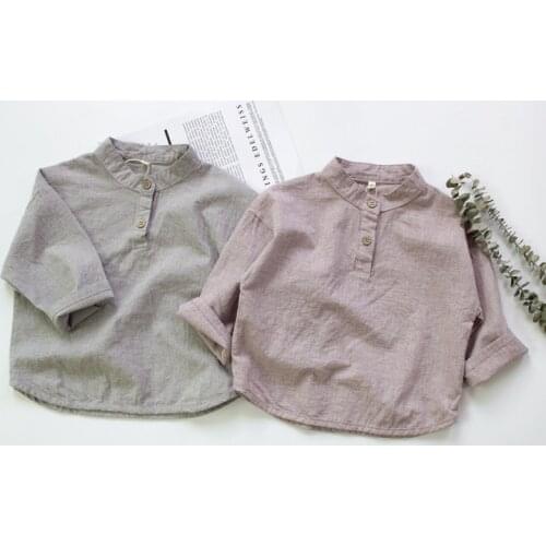 New 2020 Autumn Baby Boys Cotton Linen Shirts Pure Color Korean Style Children Shirts Stand-up Collar Kids Long Sleeve Tops