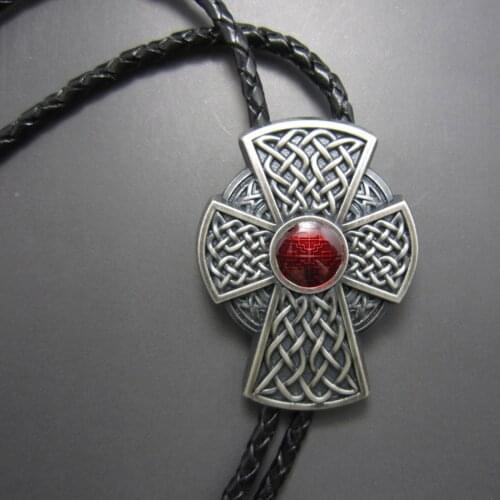 Silver Plated Vintage Red Enamel Southwest Pattern Wedding Bolo Tie Neck Tie Leather Necklace BOLOTIE-WT060SRD