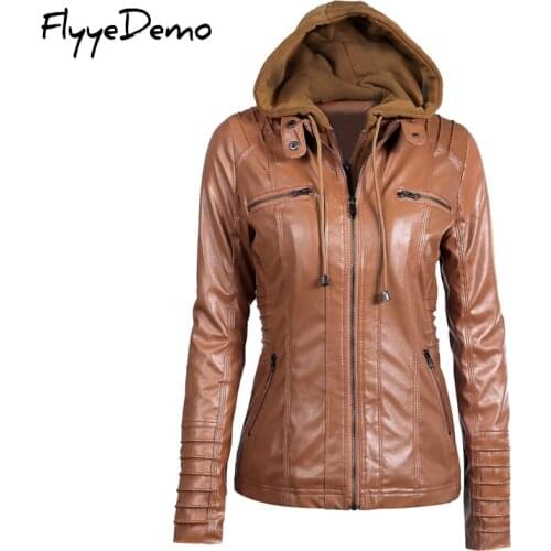 XS - 7XL 2020 Plus Size Autumn Winter Womens Faux Leather Hooded Jacket Motorcycle Jacket Women Coat Outerwear Blusas