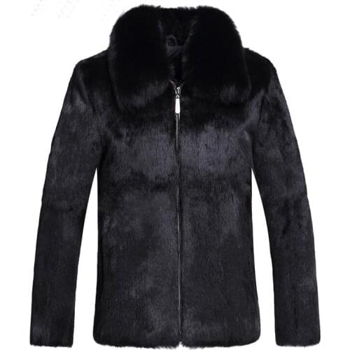 Winter autumn thicken thermal fox fur leather jackets men casual mens mink hair cotton-padded coats outerwear fashion black