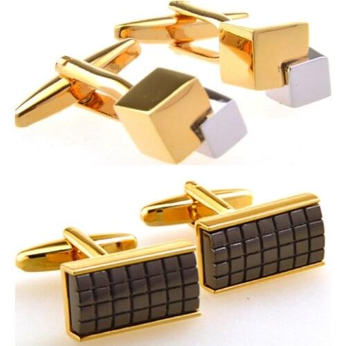 10pairs/lot Rectangle Black Onyx Cufflinks Gold Square Cube Cuff Links Mens Jewelry Accessory Gift Wholesale