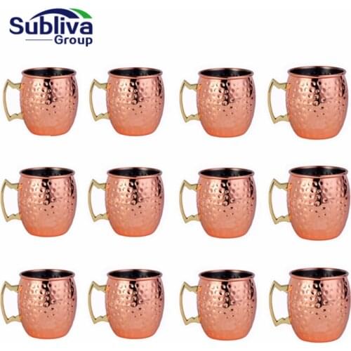 12 PCS 550ml Copper Plated Barrel Hammered Moscow Mule Mug Coffee Cup Beer Cup Set of 12