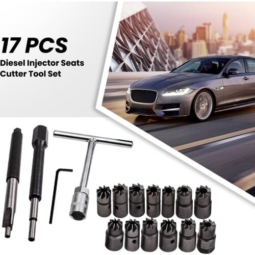 17pcs For Diesel Injector Seats Cutter Cleaner Carbon Remover Universal Car Tool Kit