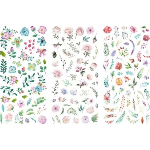 3 Sheets /Pack Flowers and Green Leaf Washi Paper Adhesive Decorative Stickers