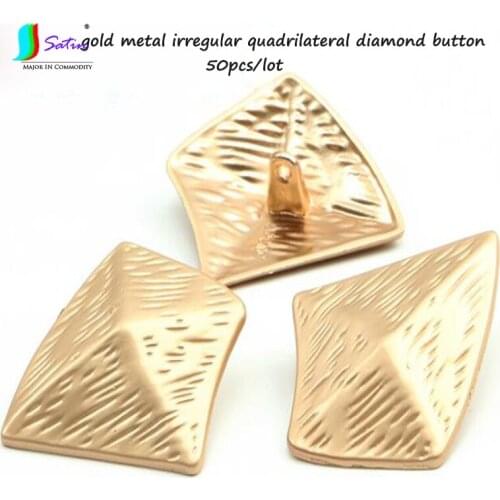 50pcs High Grade Gold Metal Irregular Quadrilateral Diamond Button DIY Hand Sew Coat Shirt Skirt Suit Clothes Decorative Button