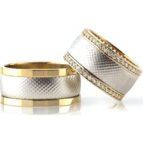 Tesbihane Double Stripe Design 925 Sterling Silver Couple Wedding Rings