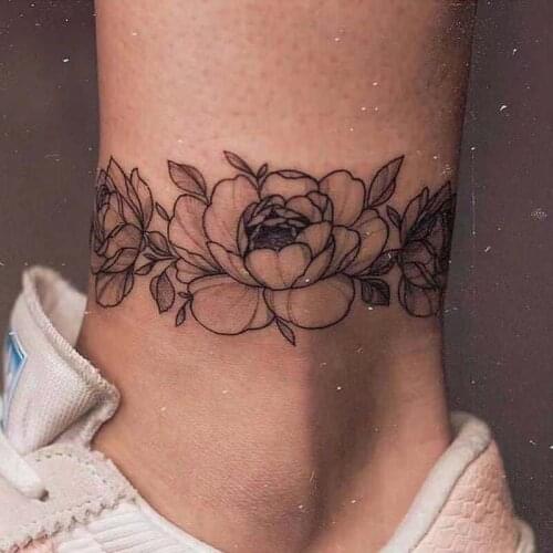 Black Ankle Flower Fake Tattoo Stickers For Women Waterproof Wrist Arm Body Art Sexy Flash Decals Tatoos Temporary Tattos