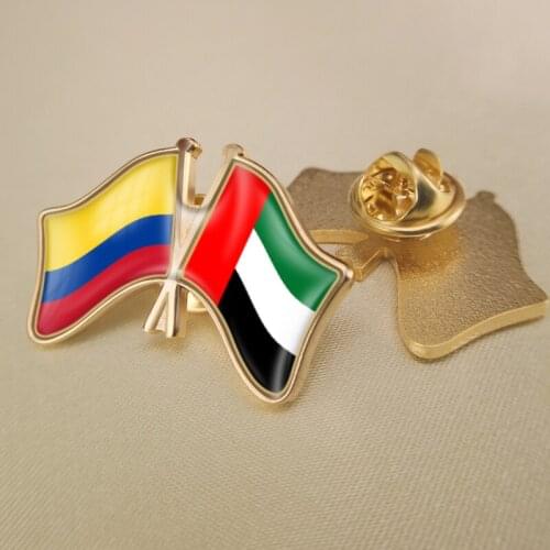 Colombia and United Arab Emirates Crossed Double Friendship Flags Lapel Pins Brooch Badges