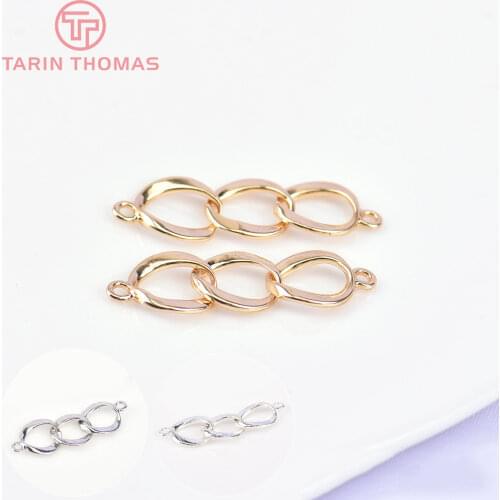 6PCS 7x24MM 24K Champagne Gold Color Plated Brass 2 holes 3 Rings Connect Charms High Quality Diy Jewelry Accessories