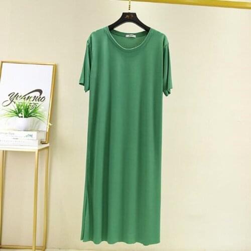 Summer ice silk cotton dress new korean womens sleepwear nightdress loose students nightwear nightgown women long nightshirt
