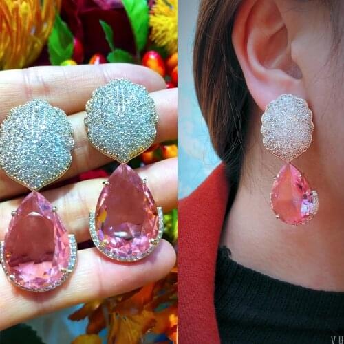 Missvikki 2021 Luxury Romantic Big Waterdrop Earrings for Women Fine Bridal Wedding Party Occasion Shiny Cubic Zircon Jewelry