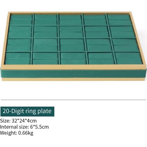 New 20 Grids Gold Edge Green Microfiber Ring Jewelry Display Trays For Femal Earring Pendent Bracelet Jewellery Organizer Holder