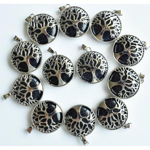 Wholesale 12pcs/lot new fashion blue sand stone alloy tree of life Pendants for jewelry accessories marking free shipping