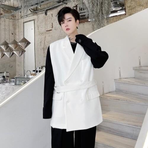 Autumn mens double breasted suit collar vest Korean fashion trend male hairdresser youth sleeveless suit coat