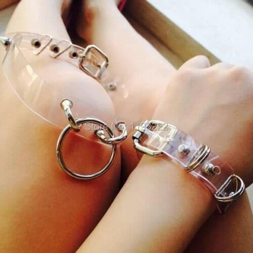 100% Handmade Punk Rock Clear Transparent Leather Buckle Choker Collar Necklace O Round Pendant Charm