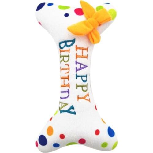 Plush Birthday Cake Bone Dog Toys Squeaky Bite-Resistant Clean Dog Chew Puppy Training Toy Pet Supplies Birthday Gifts For Dogs