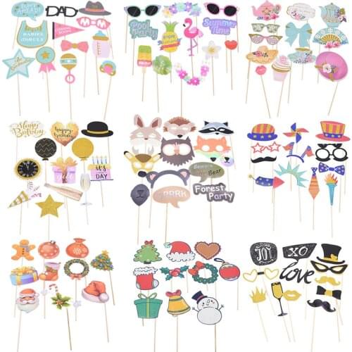 Happy Birthday Photo Booth Props DIY Flamingo Fox Mask Photobooth Props Photo Accessories Baby Shower Event Party Decoration