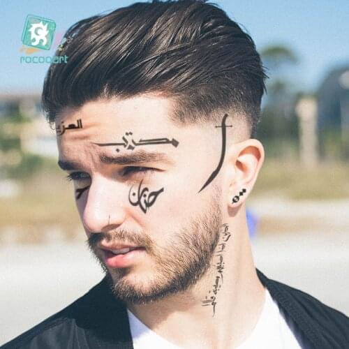 Saudi Arabia Style Hot Fashion Face Tattoo Sticker Special Black words Design Waterproof Tattoo Cool Fake tattoo for Men