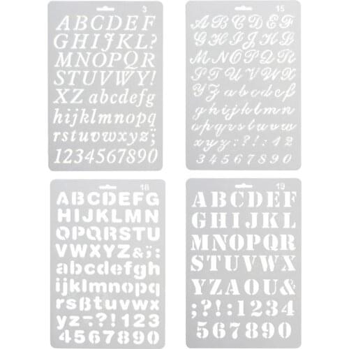 4 PCS Assorted Styles Number And Letter Drawing Templates Stencil Set For DIY Craft Journal Photo Album Scrapbook Art Projects
