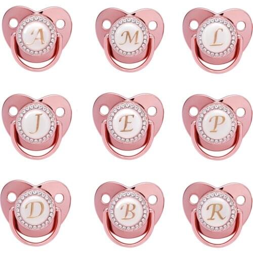 Name Initial Letters Pacifier Newborn Baby Girls Boys Bling Rose Gold Silicone Pacifiers BPA Free Toddler Infant Dummy Nipple
