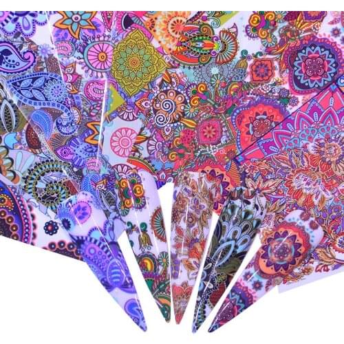 YZWLE 10PCS Retro Nail Foil Transfer Sets Flower Geometry Mixed Printing Wraps Adhesive Nail Art Decoration Sticker Decals Tool