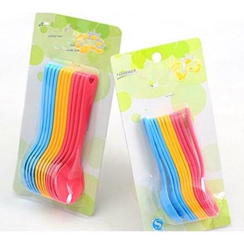 12 Pcs/Set Safe Plastic Baby Training Eating Spoon Set Food For Kids Hot Sale Baby Toddler Feeding Spoons Random color