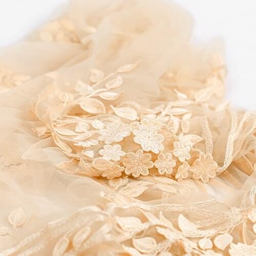 135CM Wide Skin Color Flower Embroidery Net Lace Fabric for Wedding Dress Clothes DE370