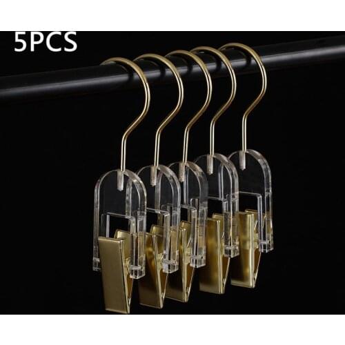 5/10/15Pcs Transparent Hook Clothes Storage Hanger Hook Clothing Store Wardrobe Acrylic Gold Bra Storage Clip Socks Scarf Hooks