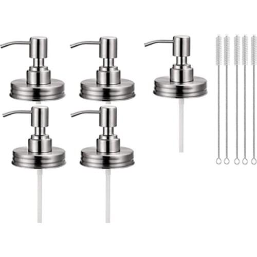 5Pack Mason Jar Soap Dispenser Lids with Pumps, Rustproof Stainless Steel Lotion Soap Dispenser Lids Replacement