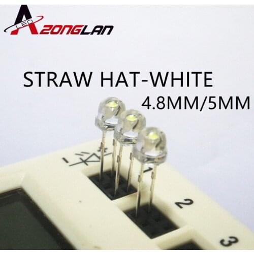 50PCS/LOT 5mm straw hat LED lamp beads. White hair. Highlight big chip light-emitting diodes