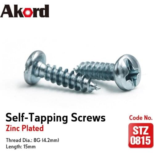 ACCORD 100PCS Self-tapping Screws 8Gx15mm Zinc Plated with storage Box Galvanized Steel Fasteners