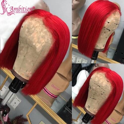 Ambition Red Blob Cut Remy Human Hair Wigs Brazilian Pre plucked Lace Hair Wigs for Women Red Lace Wigs Bleached Knots Wigs