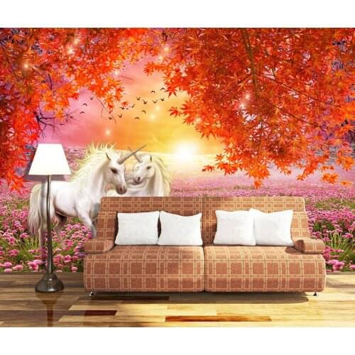 White horse Maple Leaf Wallpaper Murals 3d Wall Photo Mural for Living Room Sofa Background 3d Nature Wall paper 3d Wall Murals