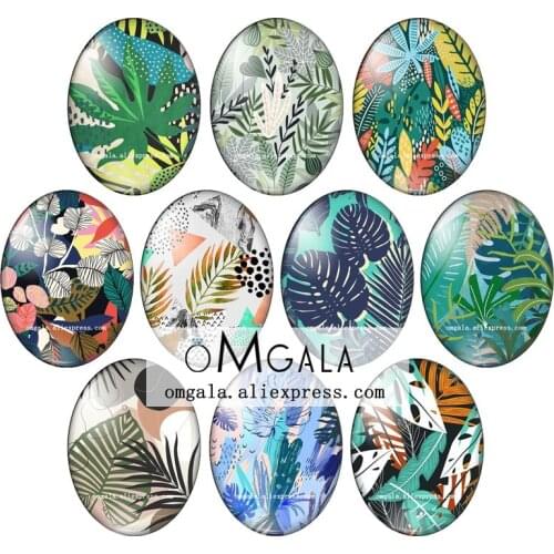 Colorful Forest Leaves Art Paintings13x18mm/18x25mm/30x40mm Oval photo glass cabochon flat back Making findings