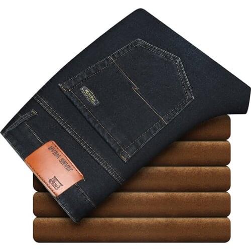 2021 Brand New Winter Warm Slim Fit Jeans Business Fashion Thicken Denim Trousers Fleece Stretch Brand Pants Black