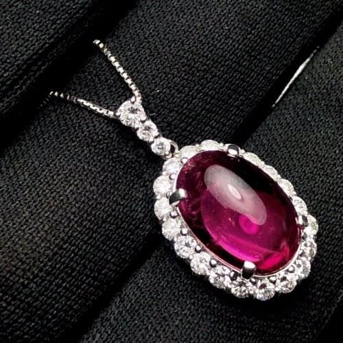 Fine Jewelry Real Pt900 Platinum Gold 100% Natural Rubi Tourmaline 5.93ct Female Diamond Gemstones Diamonds Pendants Necklaces