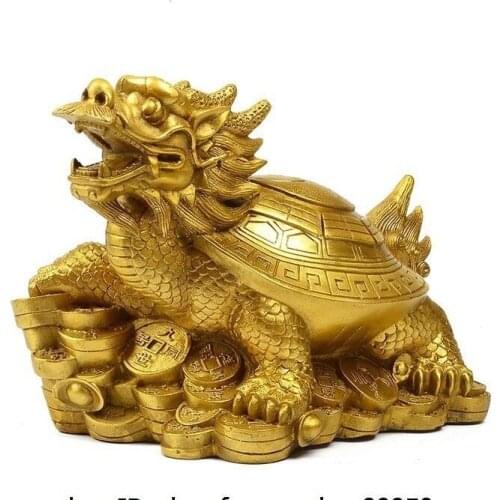 China Brass Copper Fengshui Yuanbao Eight Trigrams Dragon turtle Tortoise Statue